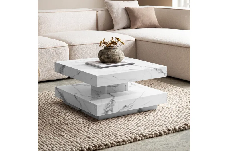 Soffbord Wohnling fyrkant 60 cm, stenoptikstil, modern look Marmor Vit - Marmor Vit - Möbler - Bord & matgrupper - Soffbord
