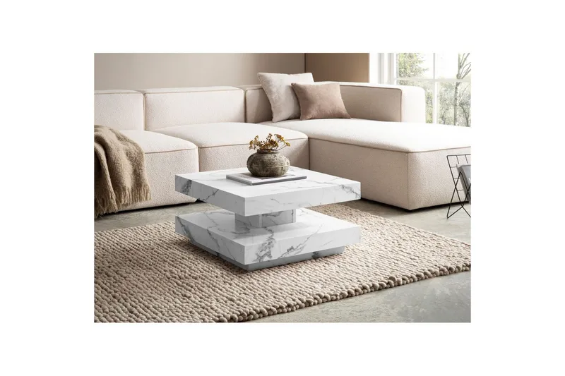Soffbord Wohnling fyrkant 60 cm, stenoptikstil, modern look Marmor Vit - Marmor Vit - Möbler - Bord & matgrupper - Soffbord
