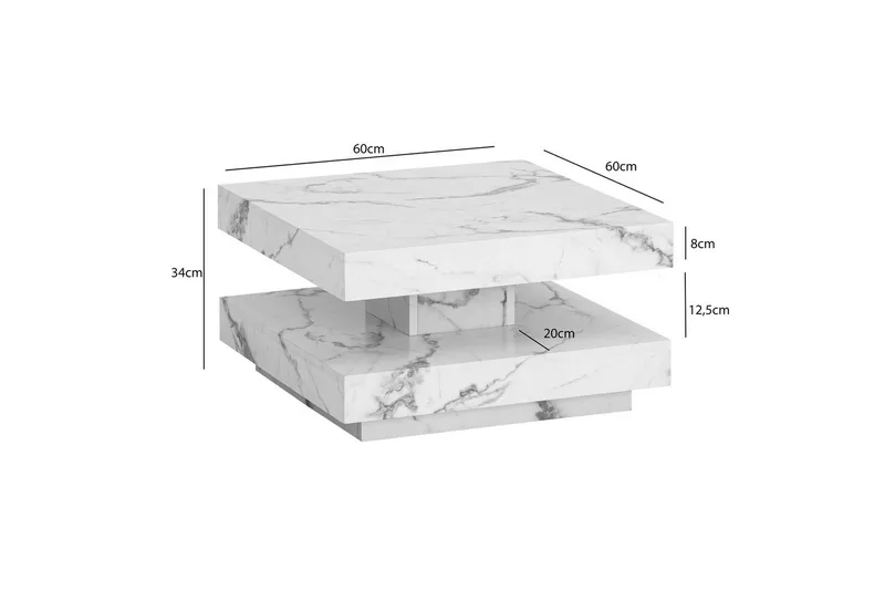 Soffbord Wohnling fyrkant 60 cm, stenoptikstil, modern look Marmor Vit - Marmor Vit - Möbler - Bord & matgrupper - Soffbord