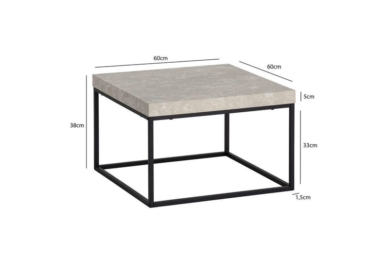 Soffbord Wohnling fyrkant 60 cm stenoptikstil, klassisk metallram, modern look Beige - Beige - Möbler - Bord & matgrupper - Soffbord