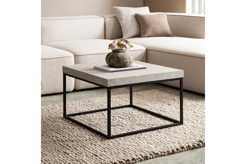 Soffbord Wohnling fyrkant 60 cm stenoptikstil, klassisk metallram, modern look Beige - Beige - Möbler - Bord & matgrupper - Soffbord