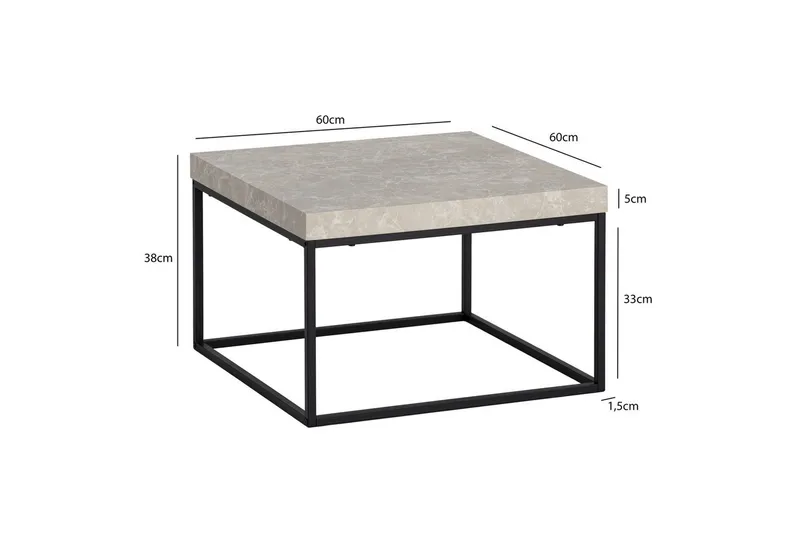 Soffbord Wohnling fyrkant 60 cm stenoptikstil, klassisk metallram, modern look Beige - Beige - Möbler - Bord & matgrupper - Soffbord