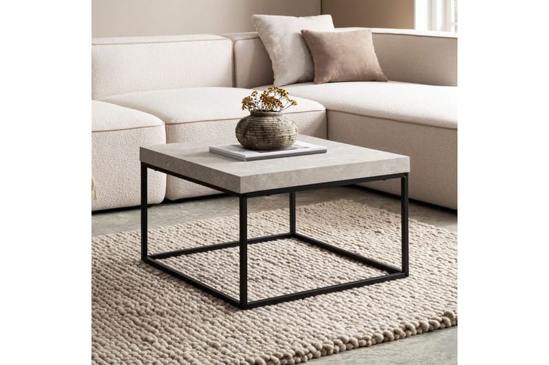 Soffbord Wohnling fyrkant 60 cm stenoptikstil, klassisk metallram, modern look Beige - Beige - Möbler - Bord & matgrupper - Soffbord