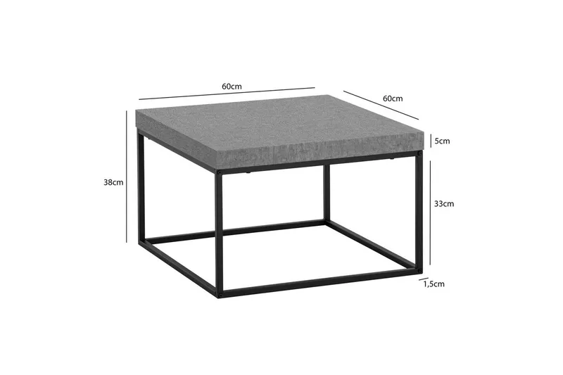 Soffbord Wohnling fyrkant 60 cm stenoptikstil, klassisk metallram, modern look Grå - Grå - Möbler - Bord & matgrupper - Soffbord