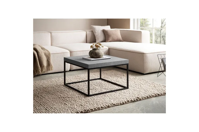 Soffbord Wohnling fyrkant 60 cm stenoptikstil, klassisk metallram, modern look Grå - Grå - Möbler - Bord & matgrupper - Soffbord