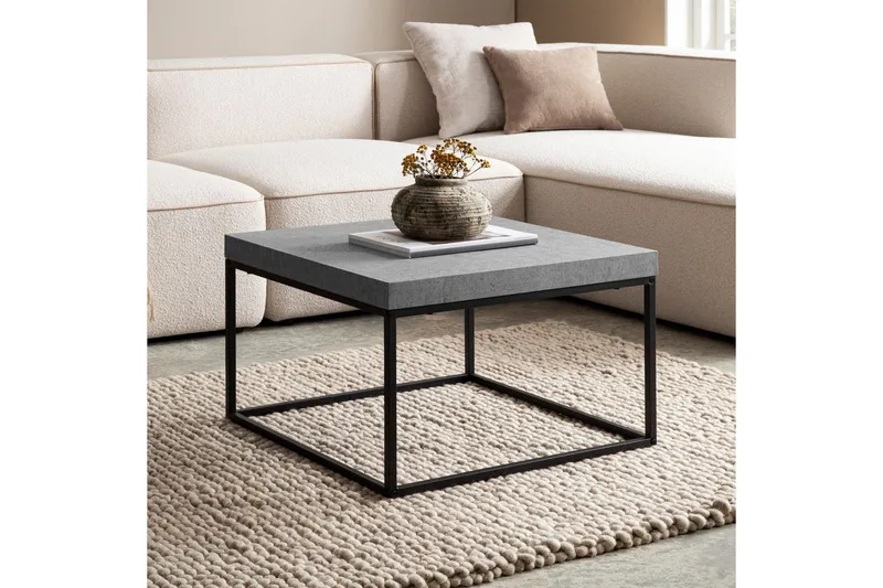 Soffbord Wohnling fyrkant 60 cm stenoptikstil, klassisk metallram, modern look Grå - Grå - Möbler - Bord & matgrupper - Soffbord