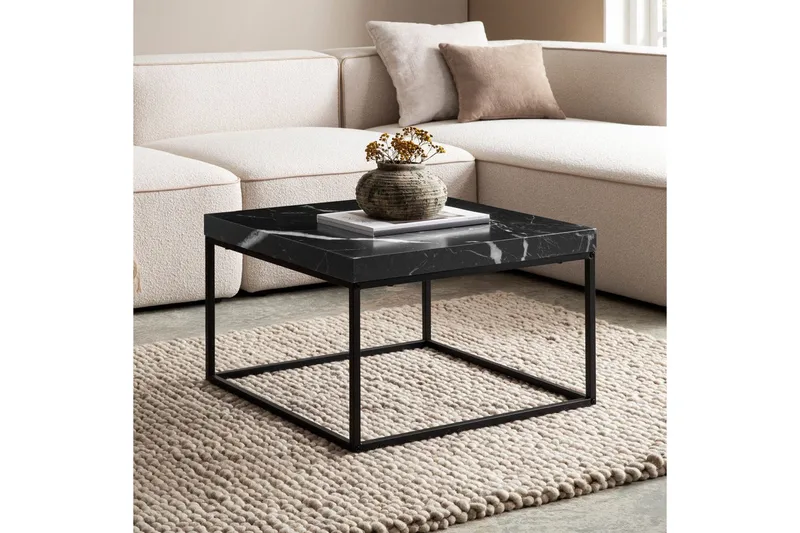 Soffbord Wohnling fyrkant 60 cm stenoptikstil, klassisk metallram, modern look Marmor Svart - Marmor Svart - Möbler - Bord & matgrupper - Soffbord