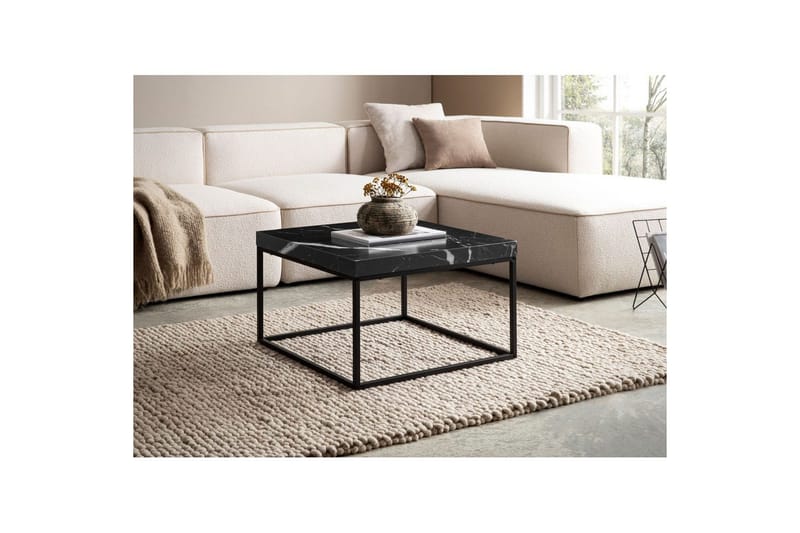 Soffbord Wohnling fyrkant 60 cm stenoptikstil, klassisk metallram, modern look Marmor Svart - Marmor Svart - Möbler - Bord & matgrupper - Soffbord