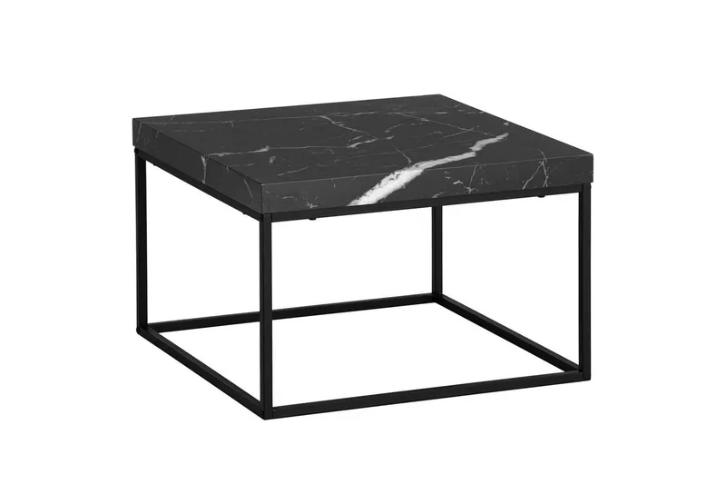 Soffbord Wohnling fyrkant 60 cm stenoptikstil, klassisk metallram, modern look Marmor Svart, Marmor Svart