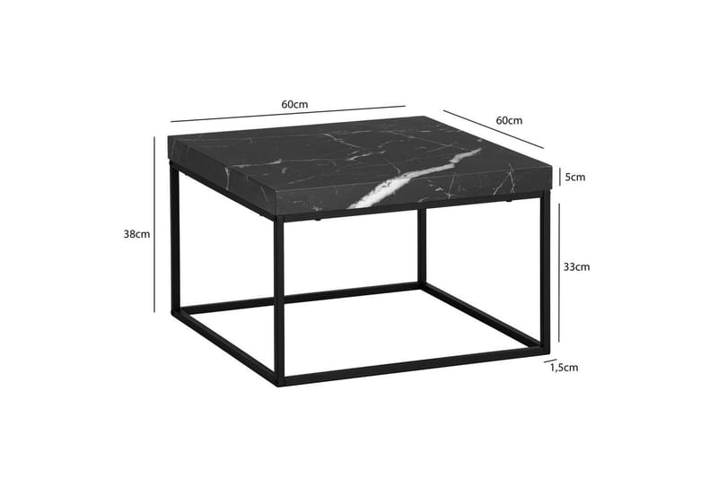 Soffbord Wohnling fyrkant 60 cm stenoptikstil, klassisk metallram, modern look Marmor Svart - Marmor Svart - Möbler - Bord & matgrupper - Soffbord