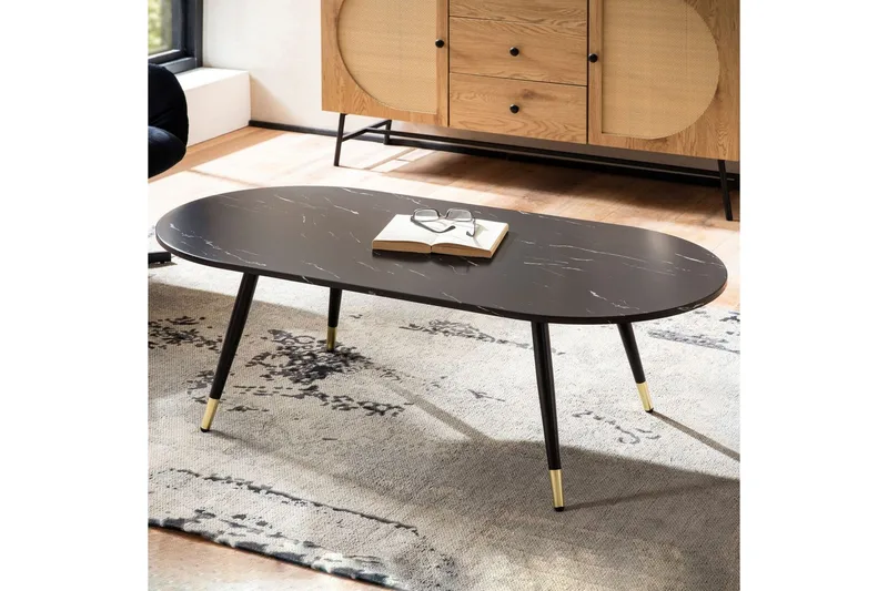 Soffbord Wohnling marmorlook 120 cm, oval modern stil Marmor Svart - Marmor Svart - Möbler - Bord & matgrupper - Soffbord