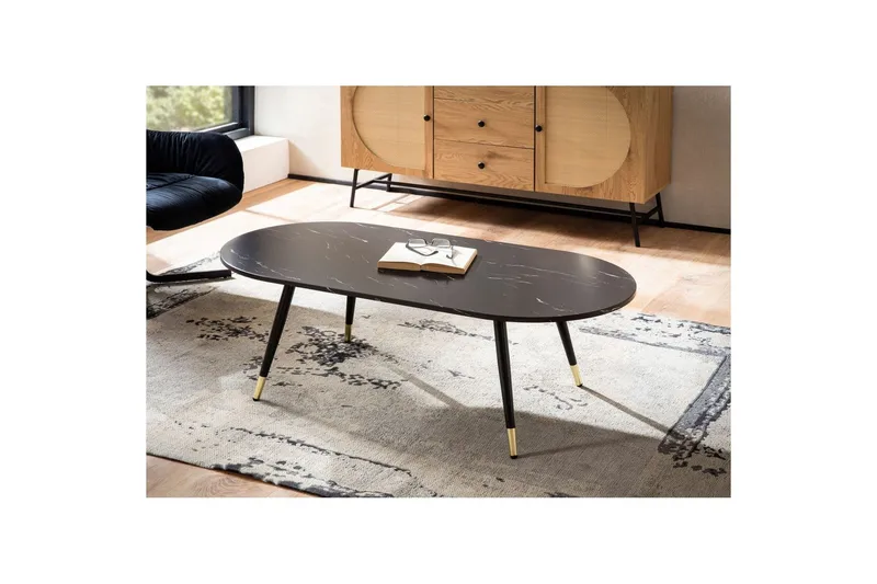 Soffbord Wohnling marmorlook 120 cm, oval modern stil Marmor Svart - Marmor Svart - Möbler - Bord & matgrupper - Soffbord