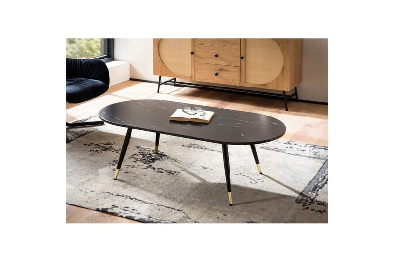 Soffbord Wohnling marmorlook 120 cm, oval modern stil Marmor Svart - Marmor Svart - Möbler - Bord & matgrupper - Soffbord