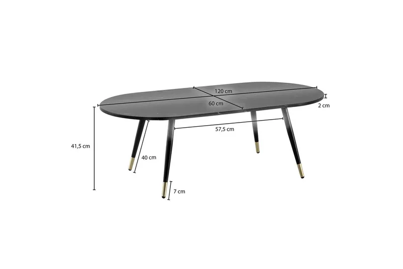 Soffbord Wohnling marmorlook 120 cm, oval modern stil Marmor Svart - Marmor Svart - Möbler - Bord & matgrupper - Soffbord