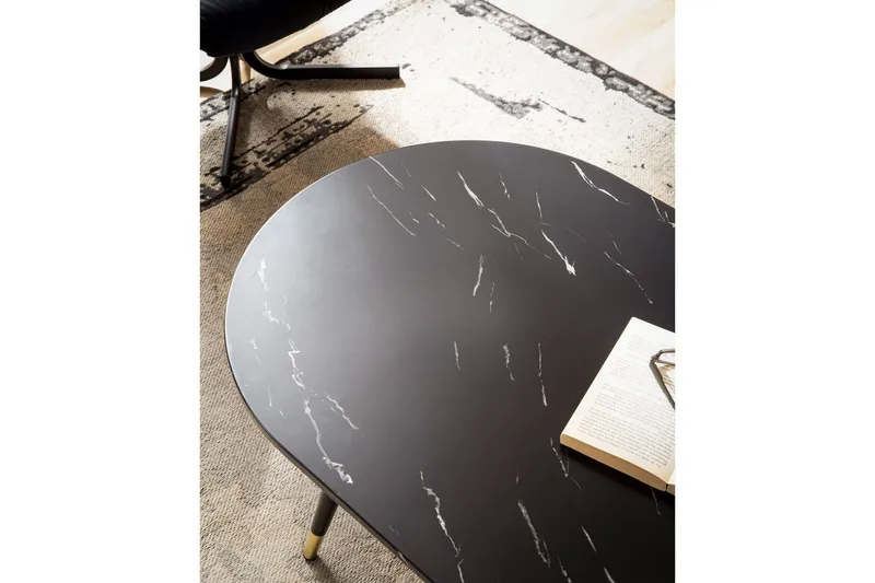Soffbord Wohnling marmorlook 120 cm, oval modern stil Marmor Svart - Marmor Svart - Möbler - Bord & matgrupper - Soffbord