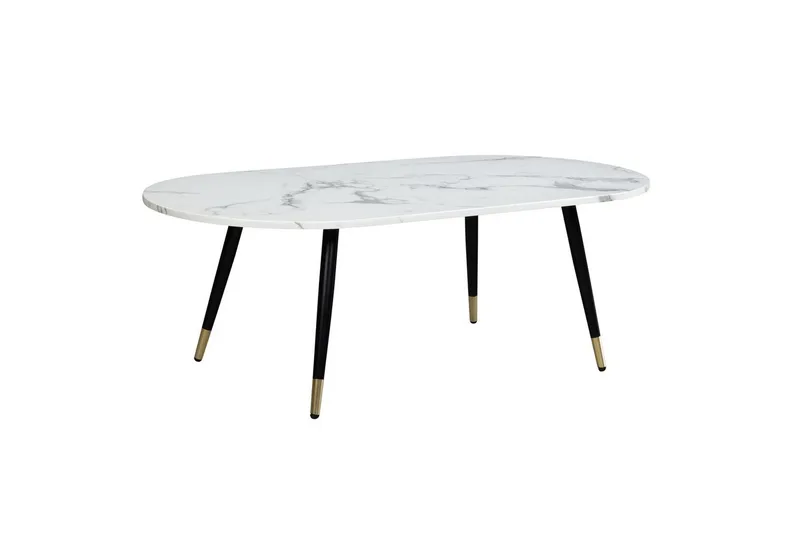 Soffbord Wohnling marmorlook 120 cm, oval modern stil Marmor Vit, Marmor Vit