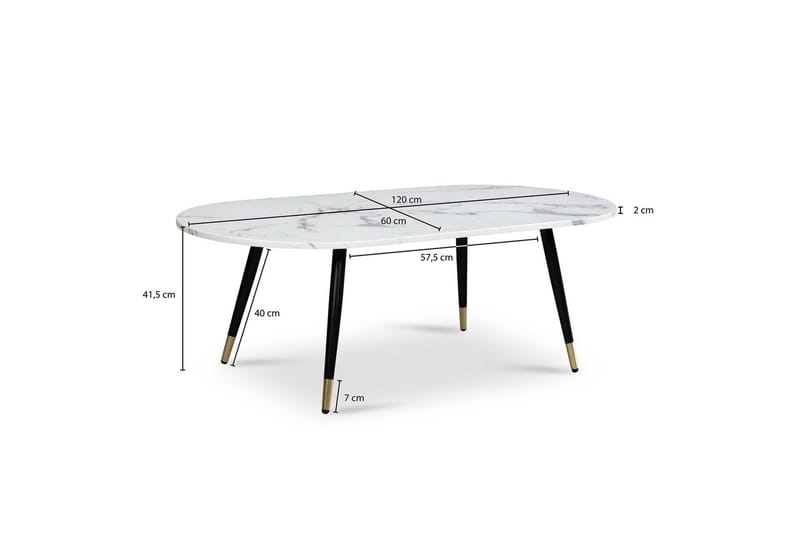 Soffbord Wohnling marmorlook 120 cm, oval modern stil Marmor Vit - Marmor Vit - Möbler - Bord & matgrupper - Soffbord