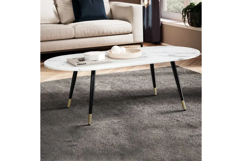 Soffbord Wohnling marmorlook 120 cm, oval modern stil Marmor Vit - Marmor Vit - Möbler - Bord & matgrupper - Soffbord