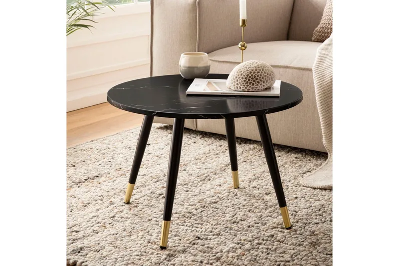 Soffbord Wohnling marmorlook 60 cm rund, modern stil Marmor Svart - Marmor Svart - Möbler - Bord & matgrupper - Soffbord