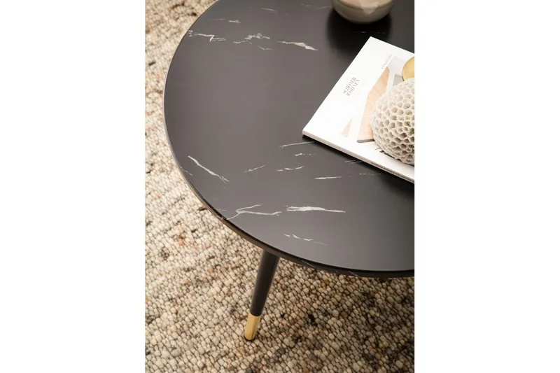 Soffbord Wohnling marmorlook 60 cm rund, modern stil Marmor Svart - Marmor Svart - Möbler - Bord & matgrupper - Soffbord