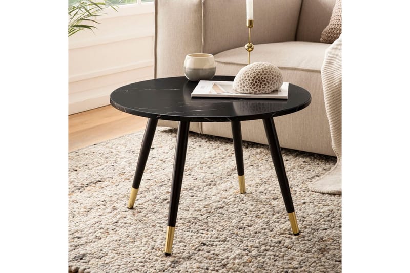 Soffbord Wohnling marmorlook 60 cm rund, modern stil Marmor Svart - Marmor Svart - Möbler - Bord & matgrupper - Soffbord