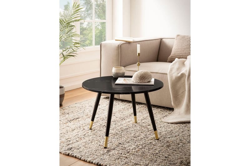 Soffbord Wohnling marmorlook 60 cm rund, modern stil Marmor Svart - Marmor Svart - Möbler - Bord & matgrupper - Soffbord