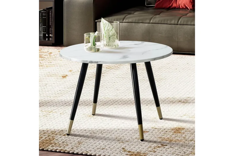 Soffbord Wohnling marmorlook 60 cm rund, modern stil Marmor Vit - Marmor Vit - Möbler - Bord & matgrupper - Soffbord