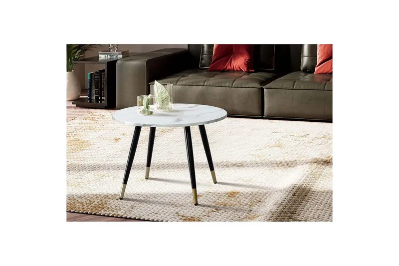 Soffbord Wohnling marmorlook 60 cm rund, modern stil Marmor Vit - Marmor Vit - Möbler - Bord & matgrupper - Soffbord