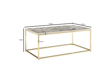 Soffbord Wohnling marmorutseende, rektangulär elegant, modern stil Guld, Marmorvit - Guld, Marmorvit - Möbler - Bord & matgrupper - Soffbord