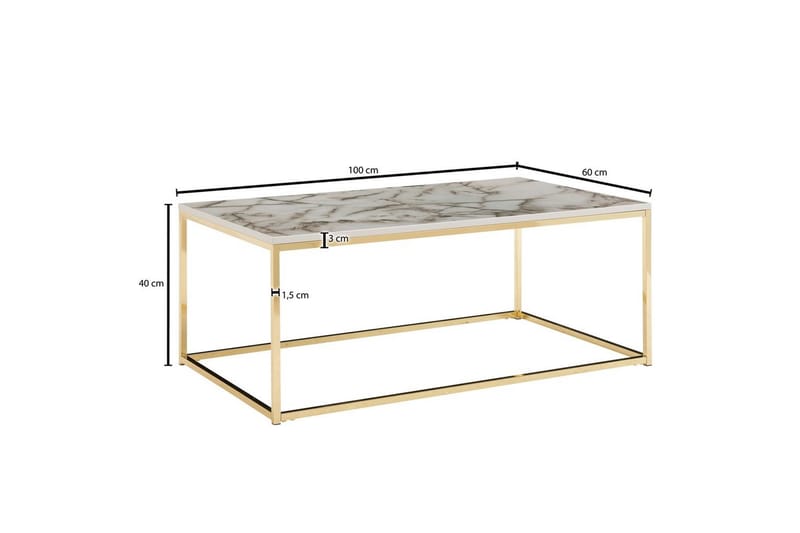 Soffbord Wohnling marmorutseende, rektangulär elegant, modern stil Guld, Marmorvit - Guld, Marmorvit - Möbler - Bord & matgrupper - Soffbord