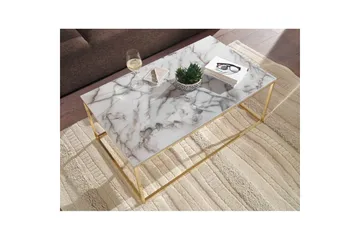 Soffbord Wohnling marmorutseende, rektangulär elegant, modern stil Guld, Marmorvit - Guld, Marmorvit - Möbler - Bord & matgrupper - Soffbord