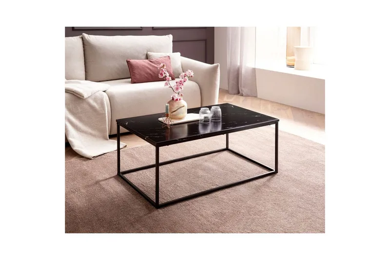 Soffbord Wohnling marmorutseende, rektangulär elegant, modern stil Svart, marmor svart - Svart, marmor svart - Möbler - Bord & matgrupper - Soffbord