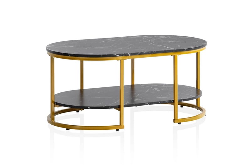 Soffbord Wohnling marmorutseende ovalt 100 cm med förvaringshylla, Bauhaus-stil Marmor Svart - Marmor Svart - Möbler - Bord & matgrupper - Soffbord