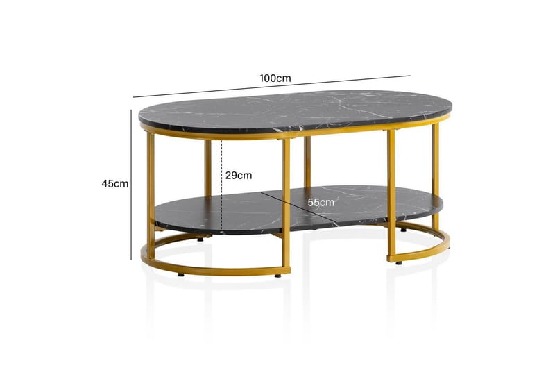 Soffbord Wohnling marmorutseende ovalt 100 cm med förvaringshylla, Bauhaus-stil Marmor Svart - Marmor Svart - Möbler - Bord & matgrupper - Soffbord