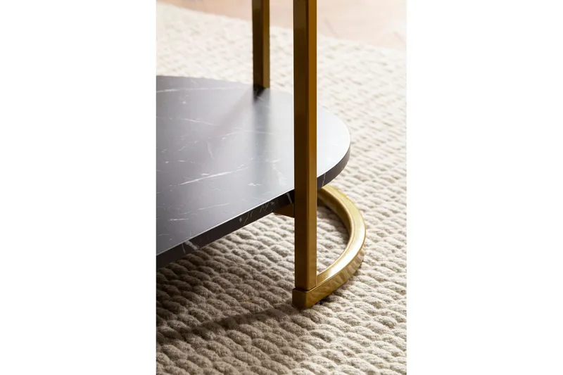 Soffbord Wohnling marmorutseende ovalt 100 cm med förvaringshylla, Bauhaus-stil Marmor Svart - Marmor Svart - Möbler - Bord & matgrupper - Soffbord