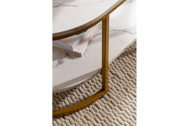 Soffbord Wohnling marmorutseende ovalt 100 cm med förvaringshylla, Bauhaus-stil Marmor Vit - Marmor Vit - Möbler - Bord & matgrupper - Soffbord