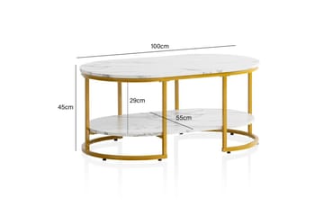 Soffbord Wohnling marmorutseende ovalt 100 cm med förvaringshylla, Bauhaus-stil Marmor Vit - Marmor Vit - Möbler - Bord & matgrupper - Soffbord