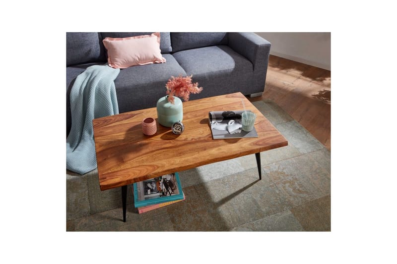 Soffbord Wohnling Massiv träkantskurva med nålformade metallben, lantlig stil - Möbler - Bord & matgrupper - Soffbord