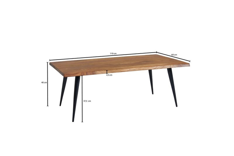 Soffbord Wohnling Massiv träkantskurva med nålformade metallben, lantlig stil - Möbler - Bord & matgrupper - Soffbord