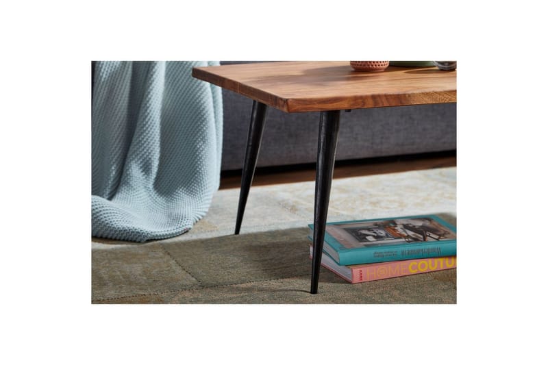 Soffbord Wohnling Massiv träkantskurva med nålformade metallben, lantlig stil - Möbler - Bord & matgrupper - Soffbord