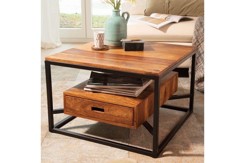 Soffbord Wohnling Massivt fyrkantigt trä i lantlig stil med lådbricka - Möbler - Bord & matgrupper - Soffbord