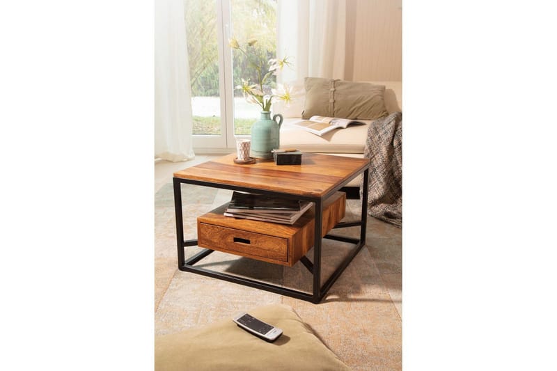 Soffbord Wohnling Massivt fyrkantigt trä i lantlig stil med lådbricka - Möbler - Bord & matgrupper - Soffbord