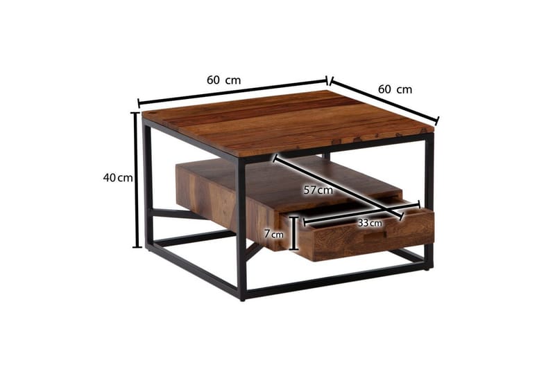 Soffbord Wohnling Massivt fyrkantigt trä i lantlig stil med lådbricka - Möbler - Bord & matgrupper - Soffbord