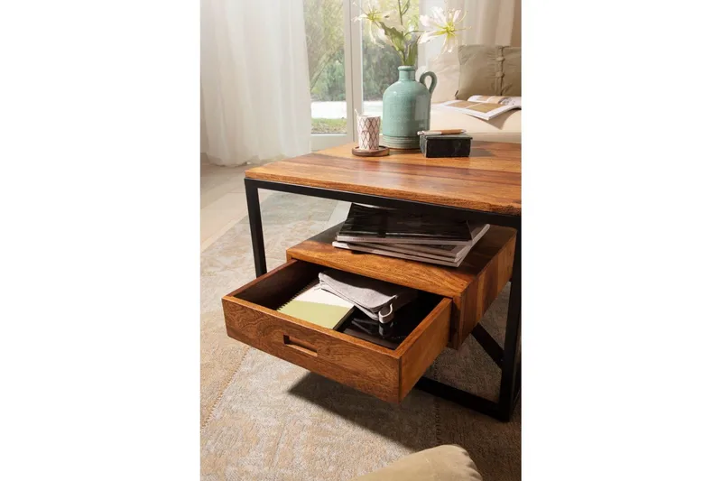 Soffbord Wohnling Massivt fyrkantigt trä i lantlig stil med lådbricka - Möbler - Bord & matgrupper - Soffbord