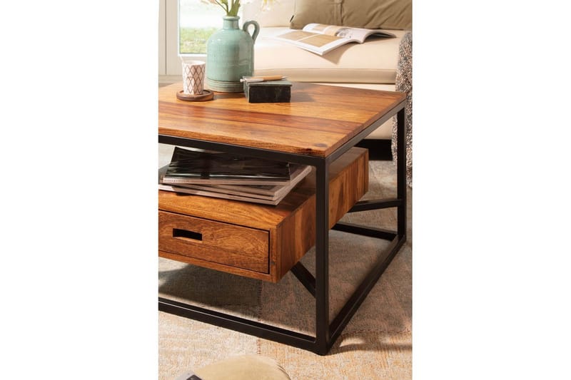 Soffbord Wohnling Massivt fyrkantigt trä i lantlig stil med lådbricka - Möbler - Bord & matgrupper - Soffbord