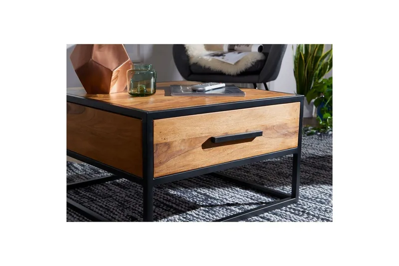 Soffbord Wohnling Massivt sheeshamträ 1 låda med pulverlackerad metallram Industriell - Möbler - Bord & matgrupper - Soffbord
