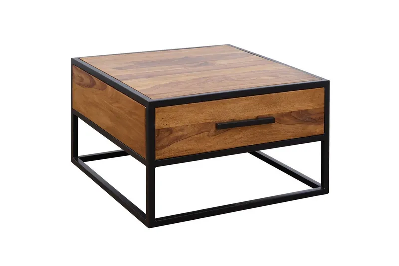 Soffbord Wohnling Massivt sheeshamträ 1 låda med pulverlackerad metallram Industriell, undefined