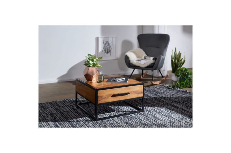 Soffbord Wohnling Massivt sheeshamträ 1 låda med pulverlackerad metallram Industriell - Möbler - Bord & matgrupper - Soffbord