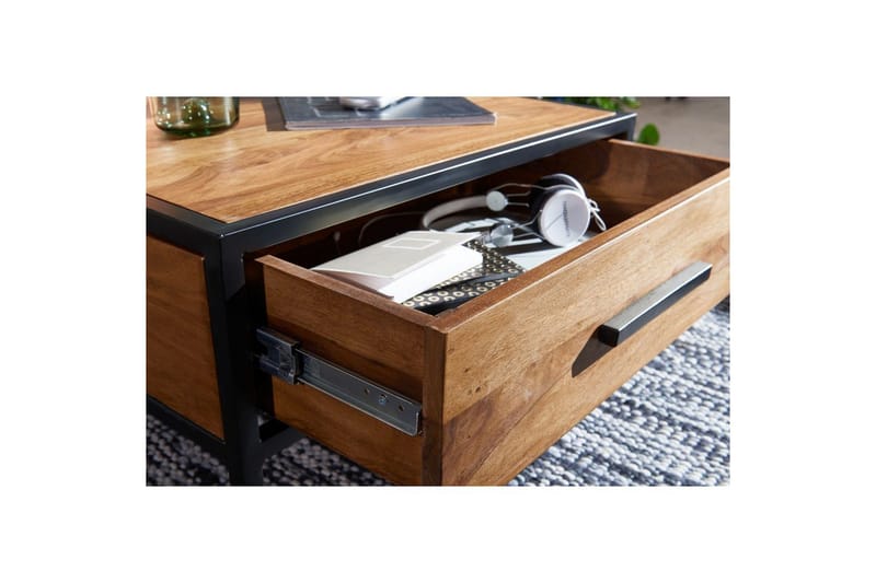 Soffbord Wohnling Massivt sheeshamträ 1 låda med pulverlackerad metallram Industriell - Möbler - Bord & matgrupper - Soffbord