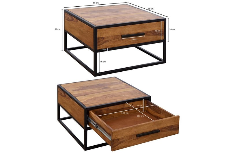Soffbord Wohnling Massivt sheeshamträ 1 låda med pulverlackerad metallram Industriell - Möbler - Bord & matgrupper - Soffbord